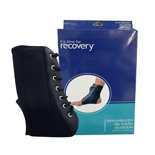 Inmovilizador Tobillo Bot Medium Black Recovery Individual x 1 Inmovilizador de tobillo ajustable indicado para esquince agudo y crónico del cuello del pie, tendinitis y post operatorios brindado excelente soporte y estabilidad lateral gracias a sus férulas extra