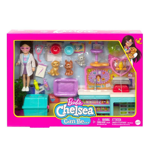 Barbie Chelsea Veterinaria Mattel Barbie  x 1 El Barbie Chelsea Veterinaria es ideal para los niños que sueñan con convertirse en veterinarios y cuidar a los animales con dedicación. Con su bata blanca, estetoscopio y herramientas médicas, Chelse