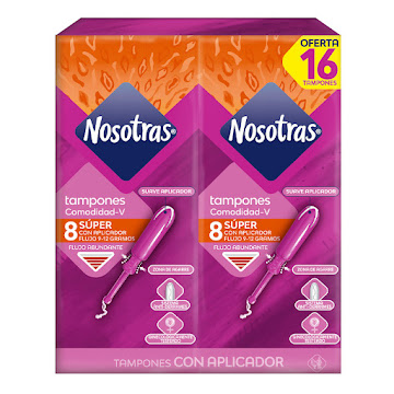 Tampones Diarios Nosotras Con Aplicador Super 2 Paquetes x 8 und  
