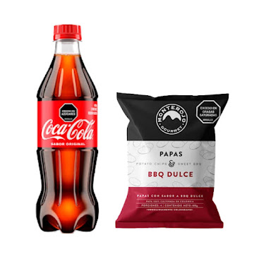 Combo Gaseosa COCA-COLA 600ml + Papas Monterojo Bbq Dulce 100gr Pack x 2 und  