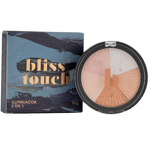 ILUMINADOR 5 EN 1 Bliss Touch Caja x 1 Este producto con 5 tonos a prueba de agua, viene en un polvo fino con extractos naturales, de alto pigmento que ayudan a nutrir tu piel mientras te permite explotar tu creatividad explorando las dife