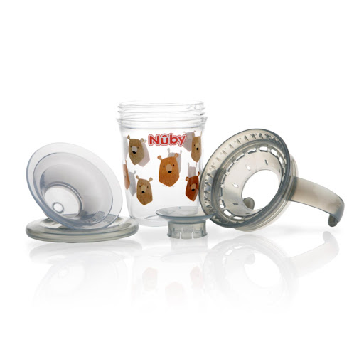 Taza Wonder Con 2 Asas Con Impresas En 360 Grados Gris Nuby Blister x 1 La No-Spill 360ş Wonder Cup de Nuby es la opción perfecta para que tu pequeño aprenda a beber sin derrames. Su borde 360° permite beber desde cualquier lado como si fuera un vaso tradicional, pero con