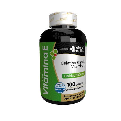 Gelatina Vitamina E x100 Natural Health GELATINA x 100Und. Este producto sirve principalmente como un potente antioxidante celular. Su función es proteger las células del cuerpo frente al daño causado por los radicales libres, apoyando la salud de la piel, fo