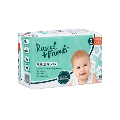 Pañales Rascals Baby Talla-2 Bebe de 4 a 8 Kg X 34 Unds Rascals Baby Paquete x 34 Pañales Rascal + Friends, el pañal con el mejor desempeño! Los padres no somos sabios, serenos y no lo tenemos todo resuelto, pero si sabemos que la vida es lo suficientemente complicada para tener qu