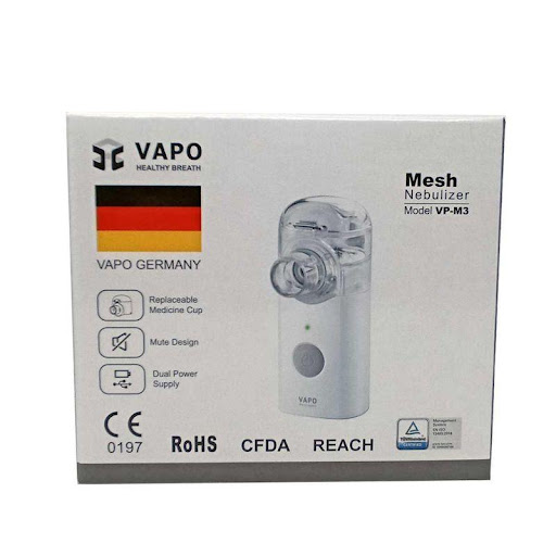 NEBULIZADOR VAPO MODELO VP-M3 SPACE  x 1 Nebulizador portátil de malla vibratoria, ideal para tratamientos respiratorios en casa o en movimiento. Su diseño compacto y silencioso permite nebulizar medicamentos líquidos con alta eficiencia, ge