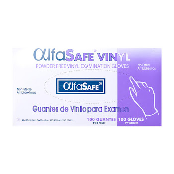 Guante Vinilo de Exámen Alfasafe Transparente Talla M Caja x 100 und  