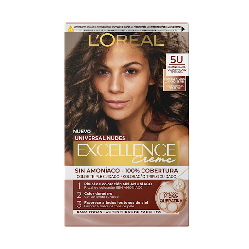 Tinte Loreal Excellence Nudes Sin Amoníaco Castaño Claro 5U Caja x 1 und