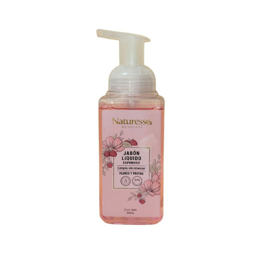Jabon Liquido Espumoso Flores y Frutas x 300 ml Naturesse botella x 1 ¡Cuida tu piel sensible con la suavidad y la naturalidad que se merece! Nuestro Jabón está especialmente formulado para pieles sensibles, gracias a sus ingredientes naturales derivados del coco. Limpi