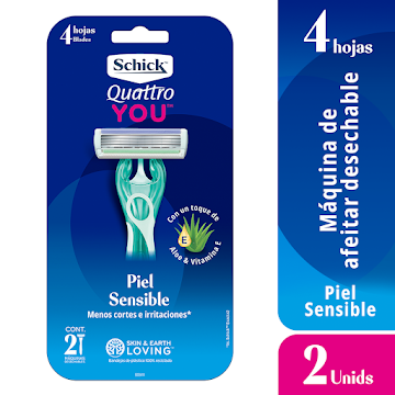 Máquina De Afeitar Schick Quattro You Mujer Piel Sensible x 2 und  