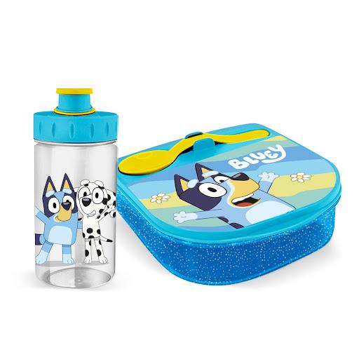 Set Contenedor Tixe + Botella  Poxe Bluey Friends  WANTU CAJA x 2 Set Lonchera Bluey Friends , incluye Contenedor con Cuchara y Botella 11 onzas