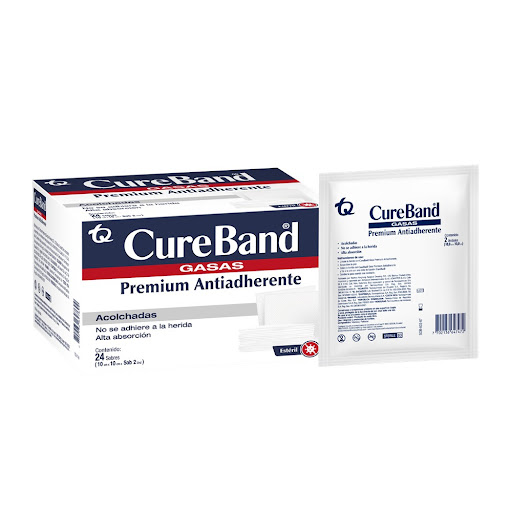 Gasas CureBand Premium   Antiadherente 10cm x 10cm Caja x 24 Sobres