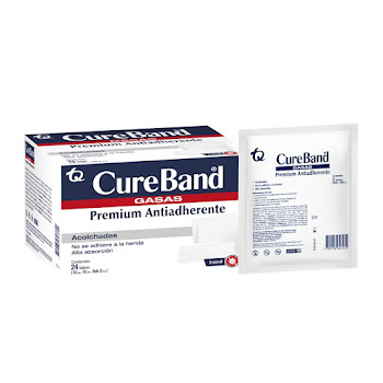 Gasas CureBand Premium   Antiadherente 10cm x 10cm Caja x 24 Sobres  
