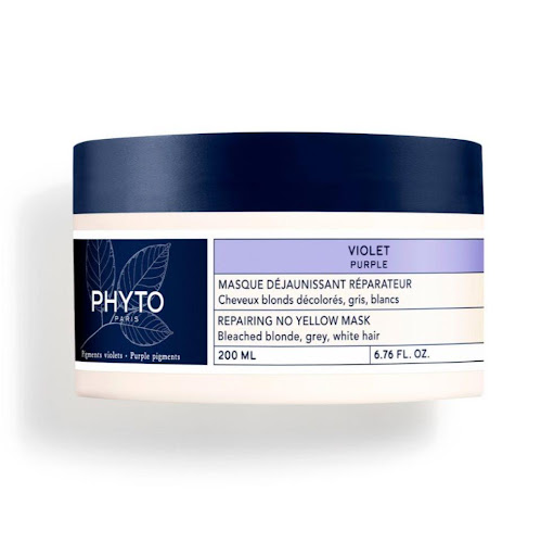 Mascarilla Phyto Violeta Antiamarilleo Reparación 200 ml PHYTO 200ml x 1 La mascarilla VIOLETA repara y protege los cabellos fragilizados reavivando el brillo de los reflejos fríos. El cabello está nutrido, suave, brillante y recupera los reflejos fríos luminosos. en el co
