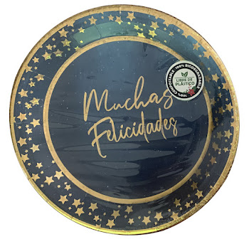 Plato Azul Ecológico Nico Biodegradable Navidad x8 und   