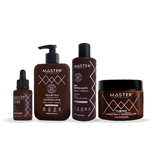 Kit Spa en Casa + Shampoo de Chocolate + Gel Exfoliante + Tratamiento Capilar Fusion Keratina Chocolate Oscuro + Aceite Mix Oleos  MASTER PROFESSIONAL Frasco x 4 Uds undefined