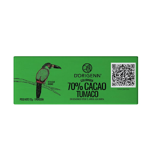 BARRA DE CHOCOLATE DORIGENN 70% TUMACO 12 GRM x 20 und D-ORIGENN CAJA x 20 Chocolate Premium en diferentes % de cacao que te otorgan una gran variedad de notas, sabores y aromas distintivos de cada región