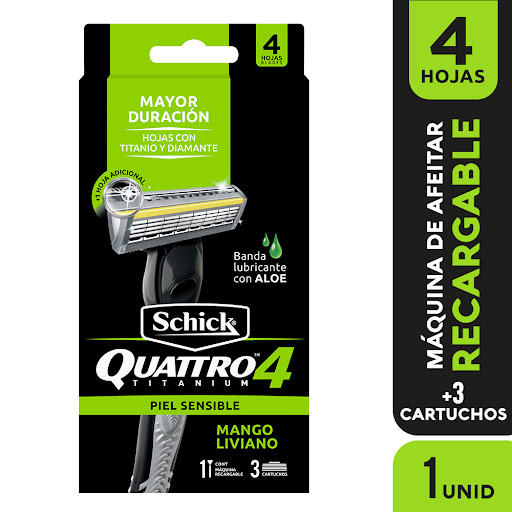 Máquina De Afeitar Recargable Schick Quattro 4 Piel Sensible + 2 Repuestos