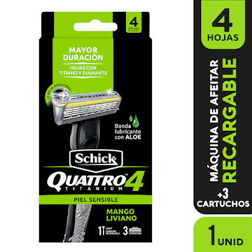 Máquina De Afeitar Recargable Schick Quattro 4 Piel Sensible + 2 Repuestos  