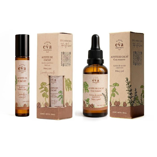 Combo Aceite de Cacay con Romero Lavanda Duo Roll On 10 Ml y Gotero 30 Ml El Jardín de Eva gotero y roll on x 2 Aceite de Cacay en roll-on con lavanda y vainilla, ideal para nutrir cutículas, uñas y zonas pequeñas con resequedad. Su formato práctico permite una aplicación precisa en cualquier momento, dejando s