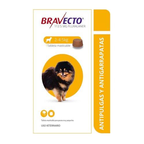 BRAVECTO C 2 - 4.5 KG 1 TABLETA MSD  x 1 Contraindicaciones/Advertencias/Precauciones: Uso veterinario, mantener fuera del alcance de los niños. No administrar en perros menores de 8 semanas de edad y con peso inferior a 2 kg. Las tabletas m
