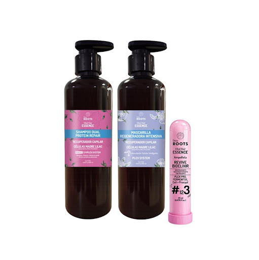 Kit Reparación intensiva DEEP ROOTS LIQUIDO x 1 Reparación, nutrición e hidratación profunda para todo tipo de cabello. Ideal para cabellos débiles, quebradizos, decolorados, tinturados o naturales, ayudando a fortalecer, engrosar y recuperar la fi