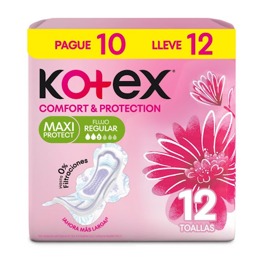 Toallas Femeninas Kotex Comfort y Protección Maxi  Paquete x 12 und