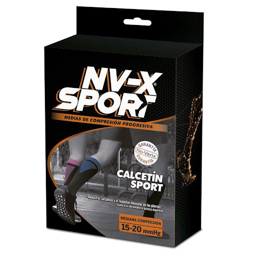 Media de compresión deportiva unisex 15-20 mmHg NV-X Sport black/yellow M No- Varix  x 1 Las medias deportivas NV-X� Sport de mediana compresión 15-20 mmHg ofrece compresión progresiva para minimizar el movimiento muscular durante el ejercicio; recomendadas para usar antes, durante y desp