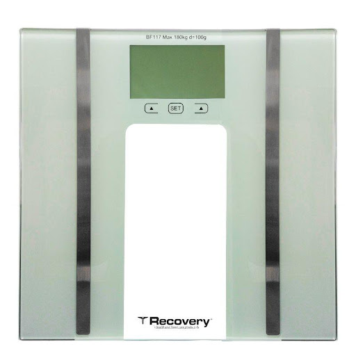 Balanza Multiparámetros Recovery 180Kg Recovery  x 1 Balanza multiparámetros Recovery con capacidad de hasta 180 kg, elaborada en vidrio templado y equipada con sensores de alta precisión. Ofrece medición en libras o kilogramos, encendido y apagado auto