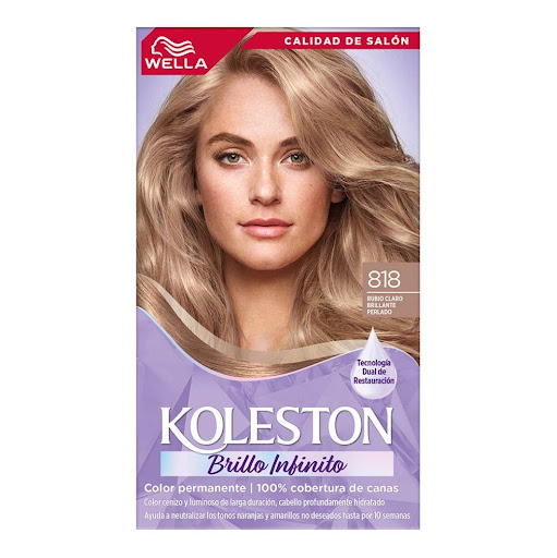 Tintura Wella Tono 818 Rubio Claro Brillante Perla Koleston Caja x 1  Tinte Wella Koleston 8/18 Rubio Perla con color luminoso, reflejos perlados y brillo intenso para un look impactante y duradero.
