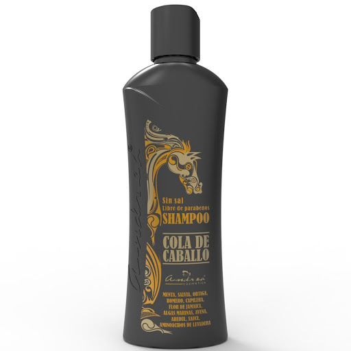 Shampoo Cola De Caballo ANDREA COSMETICS 300ml x 1 Evita la caída del cabello y estimulan su crecimiento natural, ayudándole a recuperar su fuerza y vitalidad. Contiene una mezcla de 11 extractos vegetales y aminoácidos de levadura de cerveza, que apo