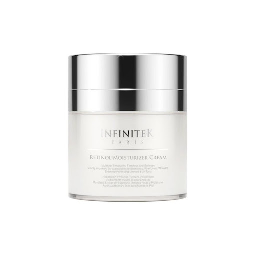Crema Humectante INFINITEK Retinol 1% + Ácido Hialurónico x 50 G INFINITEK PARIS Envase Airless x 50 g Crema Humectante Retinol 1% Infinitek® Paris con Ácido Hialurónico: combate el fotoenvejecimiento, suaviza arrugas y poros. Nutrición profunda con ingredientes como aloe y aceite de jojoba. Dermatológ