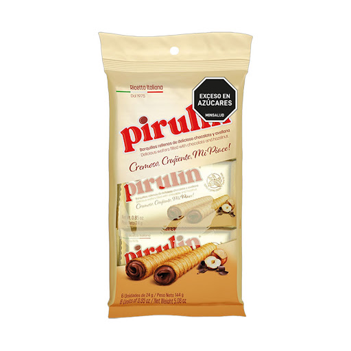 Barquillos Pirulin Rellenos De Chocolate Y Avellana Paquete x 6 und