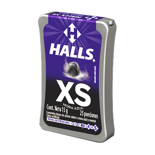 Menta Halls Xs Mora Azul Sin Azúcar x 15 gr