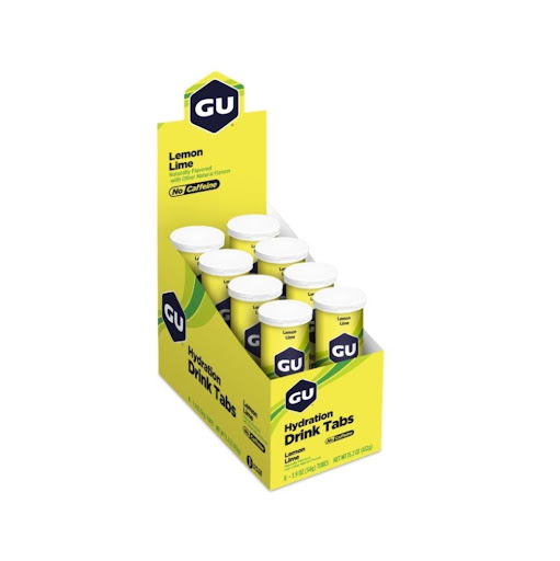 Discos Hidratantes. Sabor Limón sin cafeína. Caja x 8 tubos GU Caja x 8 tubos (tubo x 12 pastillas) x 8