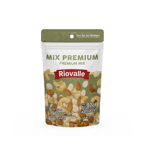 Mix Premium Frutos Secos Riovalle Megamarket Bolsas Doypack x 1 Mix Premium Frutos Secos RIOVALLE X 100 Gr, selección especial de nueces crocantes y listas para consumir. Snack energético y práctico para cualquier momento del día. Ideal para llevar o compartir. RI