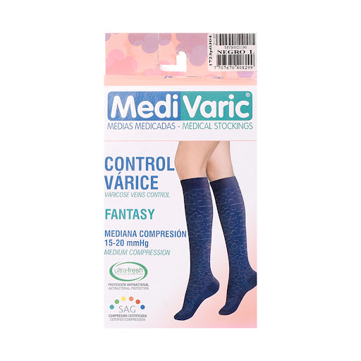 Medias De Compresión Medivaric Mediana Rodilla Dama 15-20 Negro L x 1 und