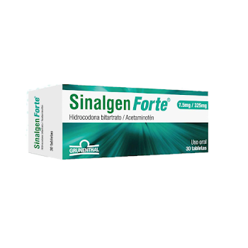 Sinalgen Forte Hidrocodona Bitartrato + Acetaminofén 7.5mg/325mg Grunenthal Caja x 30 Tabletas  