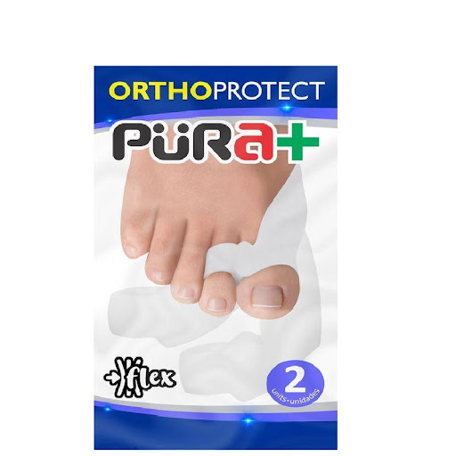 6103 SEPARADOR 2 DEDOS PURA PURA  x 2 Fabricado en gel de silicona de grado médico, suave, flexible y reutilizable. Diseñado para alinear y mantener separados dos dedos del pie, ayudando a prevenir la superposición, fricción y formación d