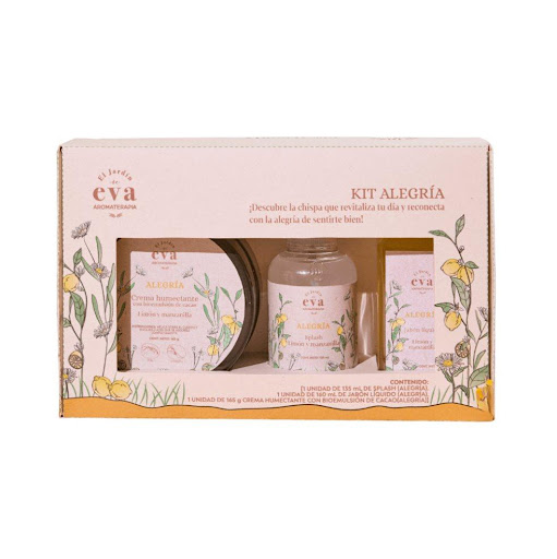 Kit Alegría con aceites esenciales de limón y manzanilla x 3 und El Jardín de Eva caja x 1 El Kit Alegría ofrece una experiencia completa de aromaterapia y bienestar diario para elevar el ánimo y aportar frescura emocional. Con aceites esenciales de limón 🍋 y manzanilla, combina limpieza, h