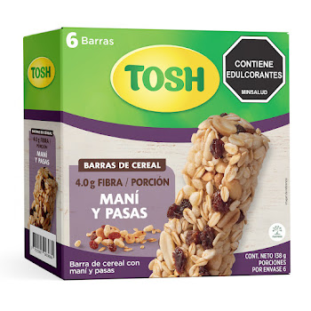 Barra De Cereal Tosh Avena Maní Pasas Caja x 6 und  