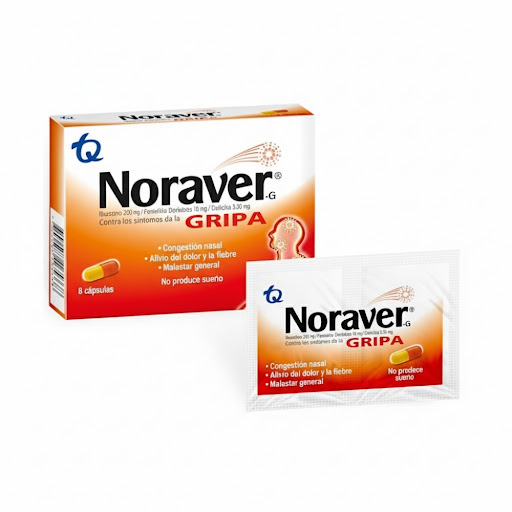 Noraver Gripa Ibuprofeno + Fenilefrina + Cetirizina 200/10/3.5mg Tecnoquímicas Caja x 8 Cápsulas