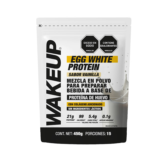Proteína Egg White Protein Wakeup Sabor Vainilla Bolsa x 450g   