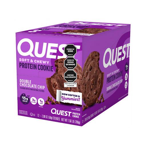 galleta de proteina duoble chocolate QUEST NUTRITION bolsa x 1 galleta quest DOUBLE DE CHOCOLATE con 15 g de proteina, suave y deliciosa, baja en azucar y carbohidratos netos. Ideal para calmar antojos mientras cuidas tu nutricion