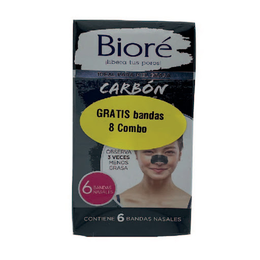 Bandas Nasales Biore Carbon Natural x 6 und + Bandas Faciales y Nasales Biore Limpieza Profunda x 8 und 