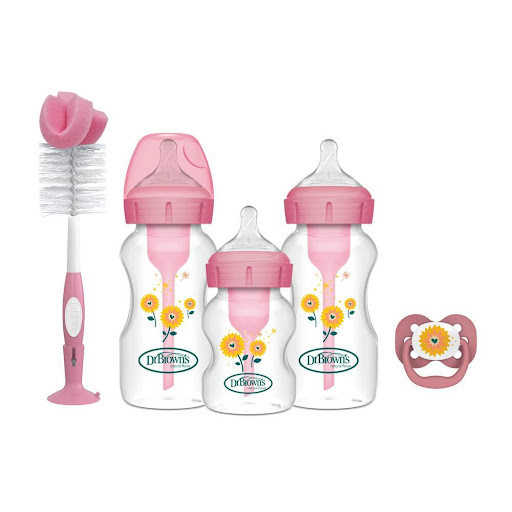 Teteros Cepillo Y Chupo Dr Brown's Set De Regalo Recien Nacido Rosado Dr Browns Unidad x 1 Este completo set de regalo está compuesto de teteros Options+, un tetero diferente a los demás por su sistema de ventilación interna que evita que el niño ingiera aire al alimentarse, esto  disminuye