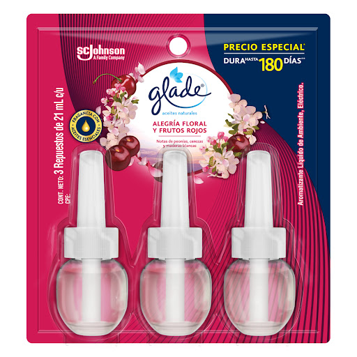 Ambientador Glade   Aceites Naturales Alegría Floral Y Frutos Rojos x 3 und