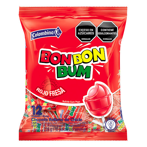 Dulce Bon Bon Bum Rojo Fresa Chupeta 228 gr x 12 und