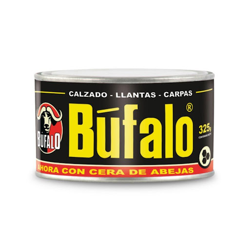 Betún Búfalo Negro X 325 Gr BÚFALO Lata x 1 Und Fórmula Alemana con cera de abejas de consistencia cremosa que renueva el color del calzado, nutriendo profundamente el cuero, dándole a su vez flexibilidad y una película impermeabilizante. También p