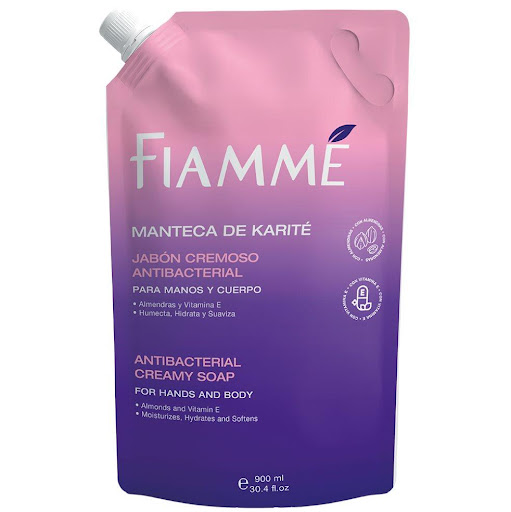 Jabón cremoso manteca de karité x900ml Fiamme frasco x 1 Jabón para manos y cuerpo. Contiene extracto de avena que es rica en proteínas para revitalizar y nutrir, contiene emolientes que humectan y suavizan la piel más vitamina E que evita la resequedad.