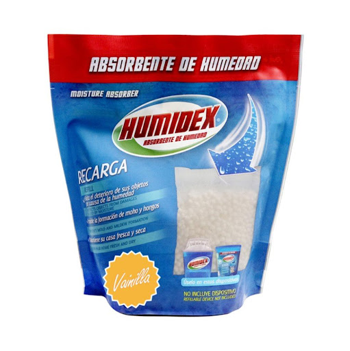 Humidex - Repuesto 340g - Aroma Vainilla HUMIDEX Doy pack x 1 und El producto contiene 340 gramos de granulado suelto con aroma vainilla. NUEVA PRESENTACION - AHORA EN EMPAQUE DOY PACK CON EL GRANULADO SUELTO PARA SER VERTIDO DIRECTAMENTE SOBRE LA REJILLA DEL VASO. 